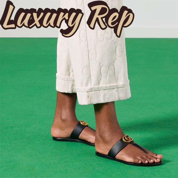 Replica Gucci Women GG Leather Thong Sandal Double G Black Flat 9