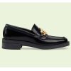 Replica Gucci Women GG Loafer Interlocking G Shiny Black Leather Mid 6 Cm Heel 17