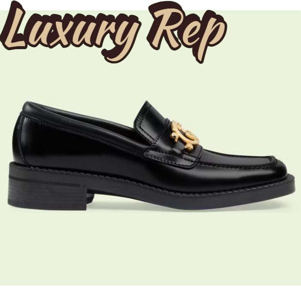 Replica Gucci Women GG Loafer Interlocking G Shiny Black Leather Low 2.5 Cm Heel 2