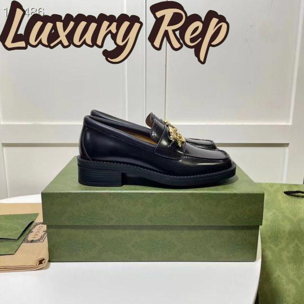 Replica Gucci Women GG Loafer Interlocking G Shiny Black Leather Low 2.5 Cm Heel 3