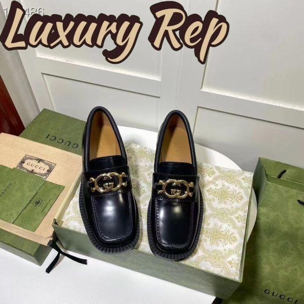 Replica Gucci Women GG Loafer Interlocking G Shiny Black Leather Low 2.5 Cm Heel 4
