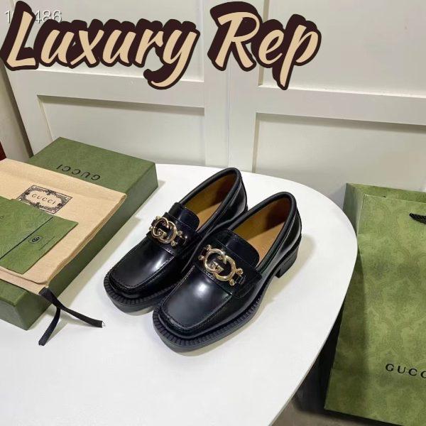 Replica Gucci Women GG Loafer Interlocking G Shiny Black Leather Low 2.5 Cm Heel 5