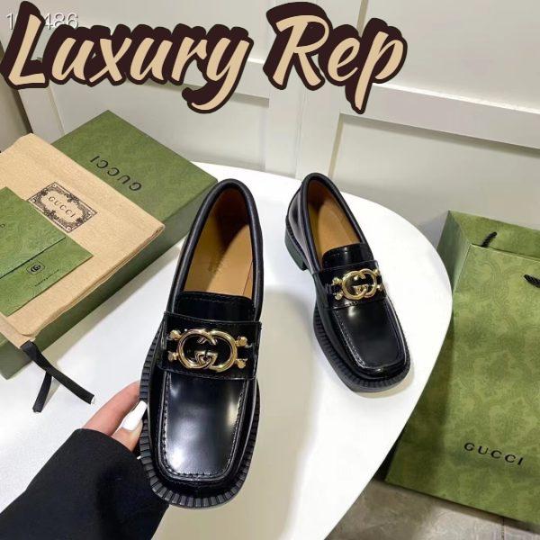 Replica Gucci Women GG Loafer Interlocking G Shiny Black Leather Low 2.5 Cm Heel 7