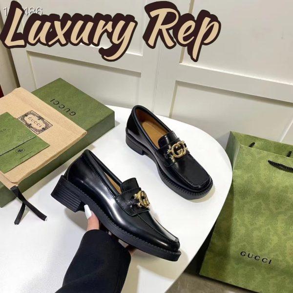 Replica Gucci Women GG Loafer Interlocking G Shiny Black Leather Low 2.5 Cm Heel 8
