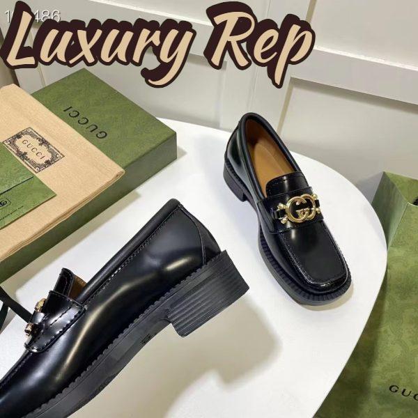 Replica Gucci Women GG Loafer Interlocking G Shiny Black Leather Low 2.5 Cm Heel 9