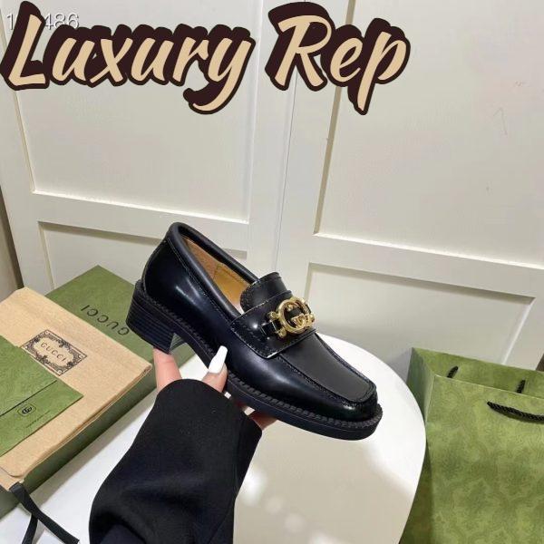 Replica Gucci Women GG Loafer Interlocking G Shiny Black Leather Low 2.5 Cm Heel 10