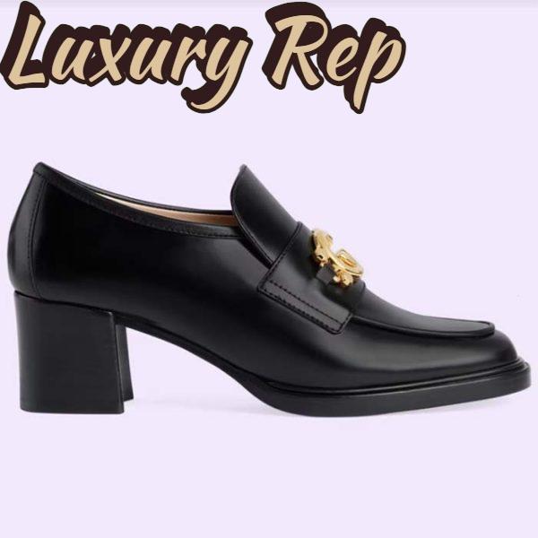 Replica Gucci Women GG Loafer Interlocking G Shiny Black Leather Mid 6 Cm Heel