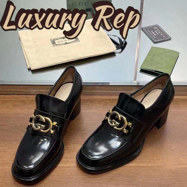 Replica Gucci Women GG Loafer Interlocking G Shiny Black Leather Mid 6 Cm Heel 4