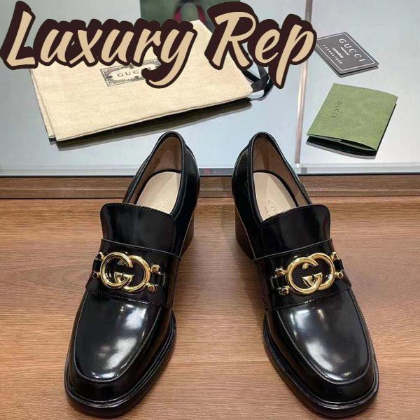 Replica Gucci Women GG Loafer Interlocking G Shiny Black Leather Mid 6 Cm Heel 5