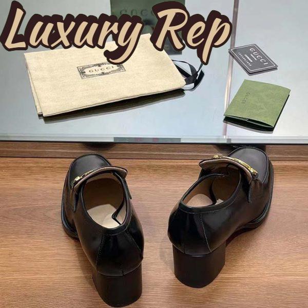 Replica Gucci Women GG Loafer Interlocking G Shiny Black Leather Mid 6 Cm Heel 8
