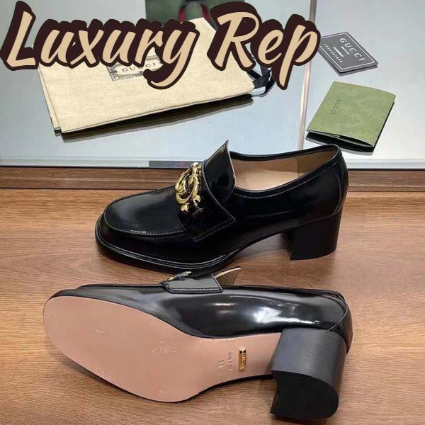 Replica Gucci Women GG Loafer Interlocking G Shiny Black Leather Mid 6 Cm Heel 10