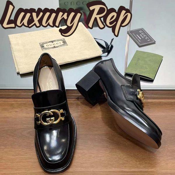 Replica Gucci Women GG Loafer Interlocking G Shiny Black Leather Mid 6 Cm Heel 11
