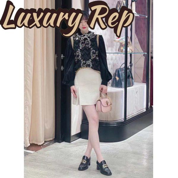 Replica Gucci Women GG Loafer Interlocking G Shiny Black Leather Mid 6 Cm Heel 14