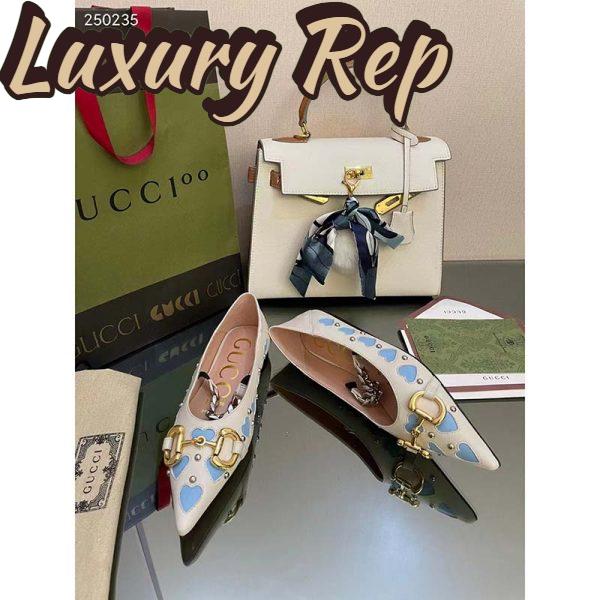 Replica Gucci Women GG Lovelight Crystal Ballet Flat Horsebit White Leather Crystals 7