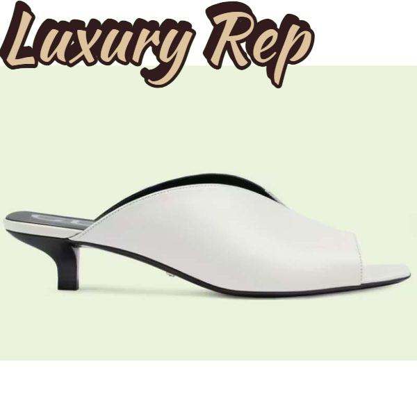 Replica Gucci Women GG Low Heel Sandal White Leather Square Toe 2