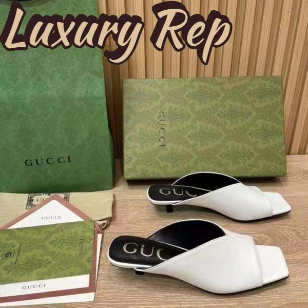 Replica Gucci Women GG Low Heel Sandal White Leather Square Toe 3