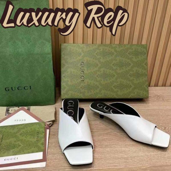 Replica Gucci Women GG Low Heel Sandal White Leather Square Toe 6