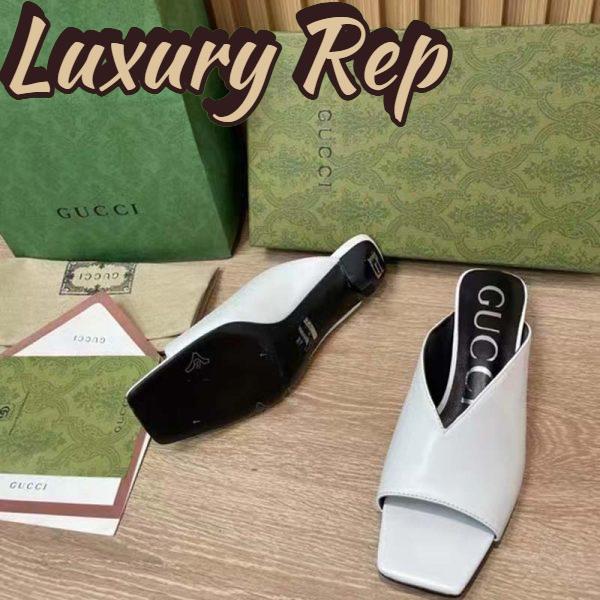 Replica Gucci Women GG Low Heel Sandal White Leather Square Toe 7