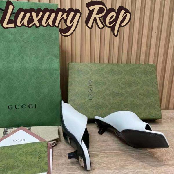 Replica Gucci Women GG Low Heel Sandal White Leather Square Toe 9