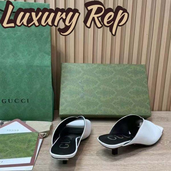 Replica Gucci Women GG Low Heel Sandal White Leather Square Toe 10