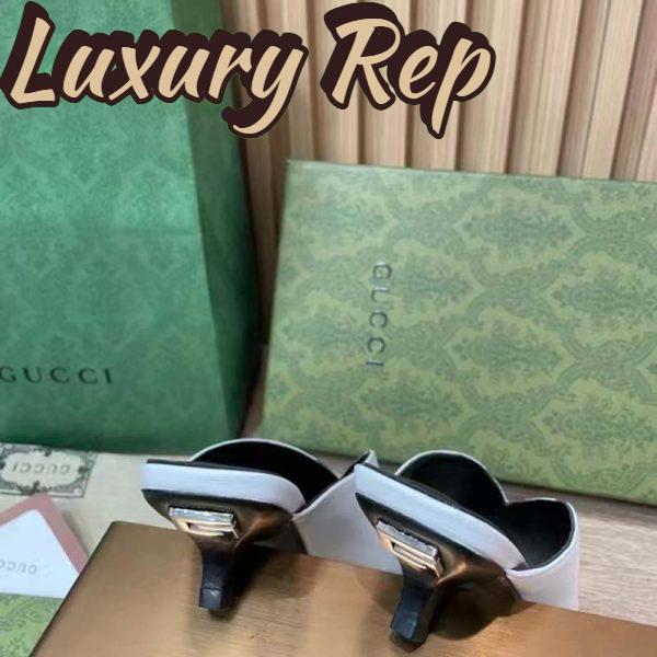 Replica Gucci Women GG Low Heel Sandal White Leather Square Toe 11