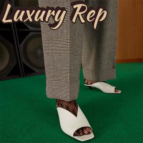 Replica Gucci Women GG Low Heel Sandal White Leather Square Toe 12