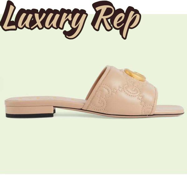 Replica Gucci Women GG Matelassé Slide Sandal Beige Double G Square Toe Flat