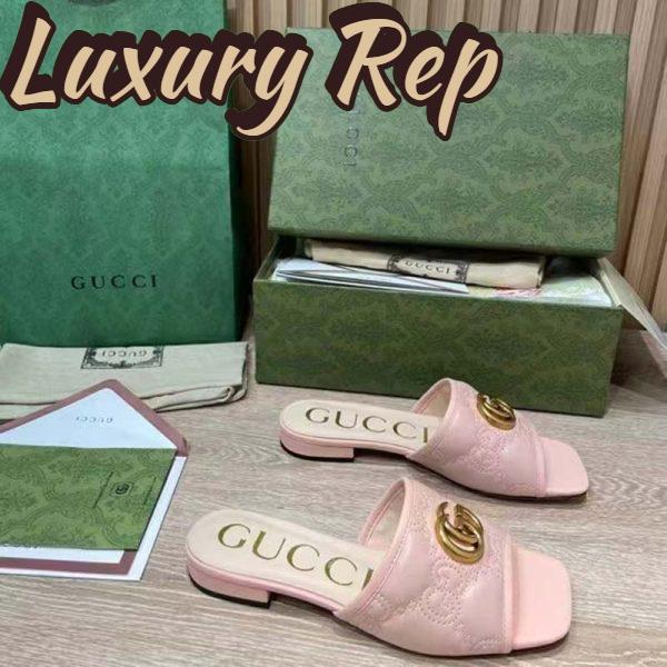 Replica Gucci Women GG Matelassé Slide Sandal Beige Double G Square Toe Flat 3