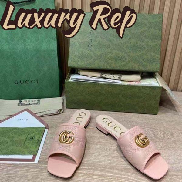 Replica Gucci Women GG Matelassé Slide Sandal Beige Double G Square Toe Flat 4