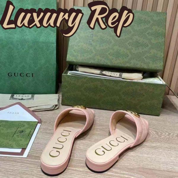 Replica Gucci Women GG Matelassé Slide Sandal Beige Double G Square Toe Flat 5