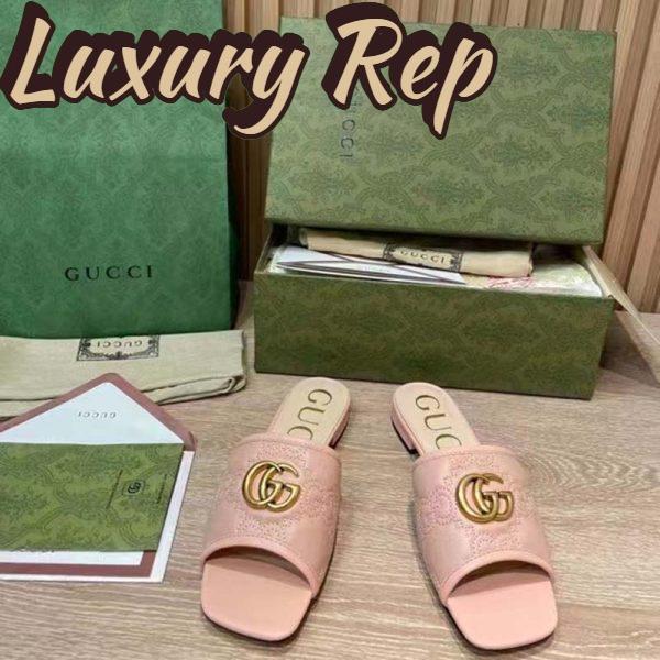 Replica Gucci Women GG Matelassé Slide Sandal Beige Double G Square Toe Flat 7