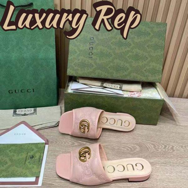 Replica Gucci Women GG Matelassé Slide Sandal Beige Double G Square Toe Flat 8