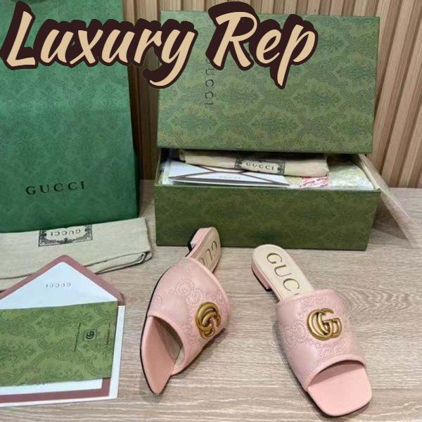 Replica Gucci Women GG Matelassé Slide Sandal Beige Double G Square Toe Flat 9