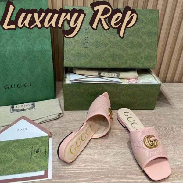 Replica Gucci Women GG Matelassé Slide Sandal Beige Double G Square Toe Flat 10