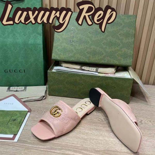 Replica Gucci Women GG Matelassé Slide Sandal Beige Double G Square Toe Flat 11