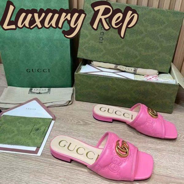 Replica Gucci Women GG Matelassé Slide Sandal Bright Pink Double G Square Toe Flat 3