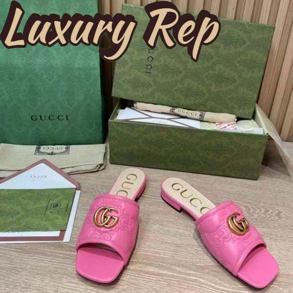 Replica Gucci Women GG Matelassé Slide Sandal Bright Pink Double G Square Toe Flat 5