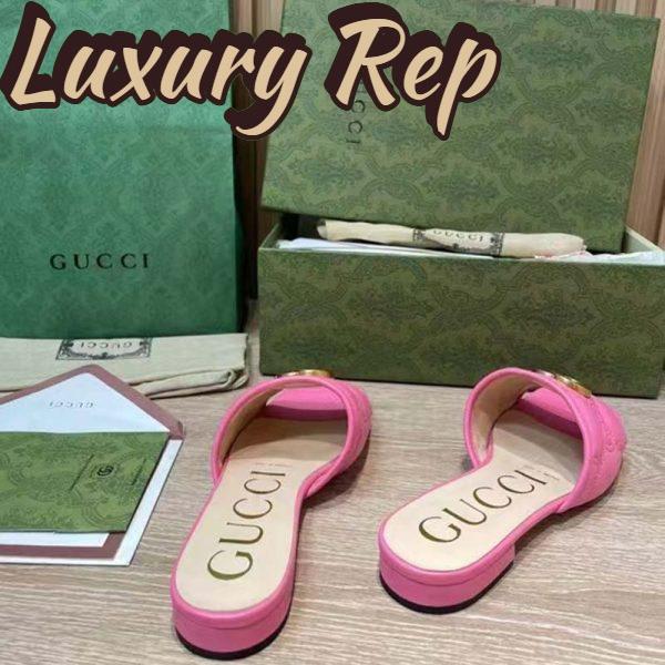 Replica Gucci Women GG Matelassé Slide Sandal Bright Pink Double G Square Toe Flat 7