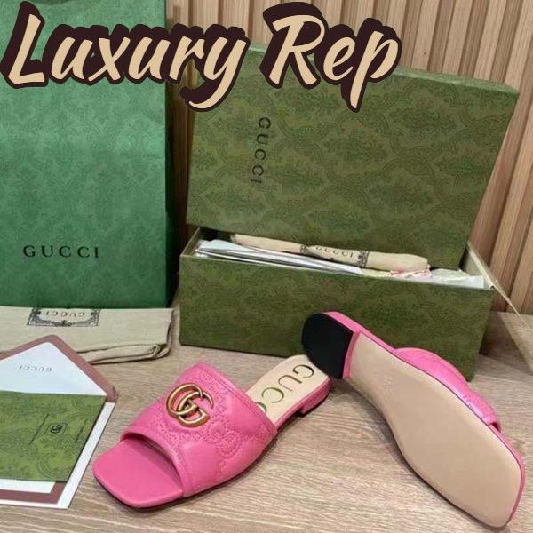 Replica Gucci Women GG Matelassé Slide Sandal Bright Pink Double G Square Toe Flat 8