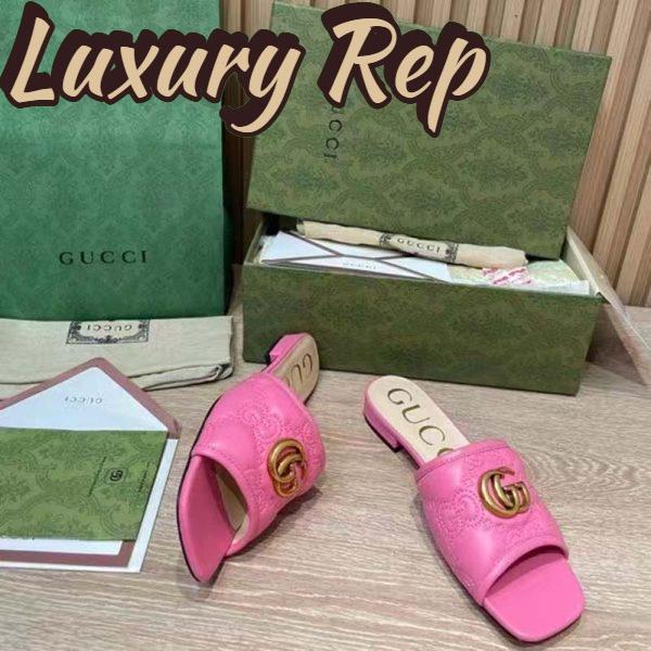 Replica Gucci Women GG Matelassé Slide Sandal Bright Pink Double G Square Toe Flat 9