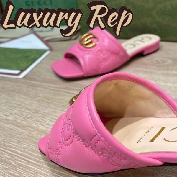 Replica Gucci Women GG Matelassé Slide Sandal Bright Pink Double G Square Toe Flat 11