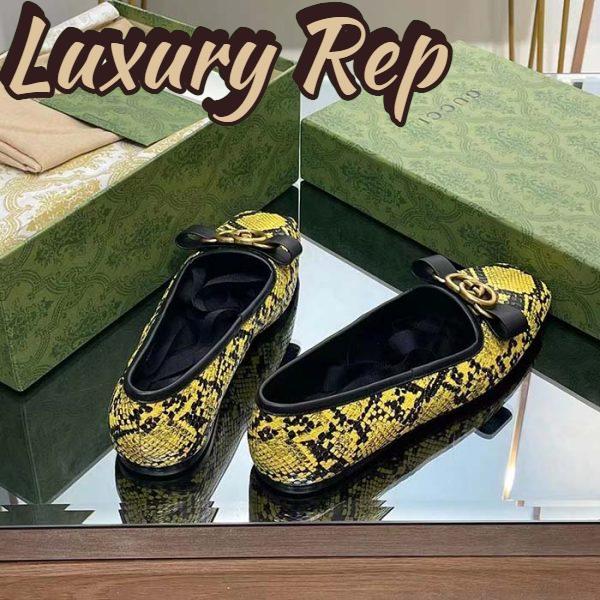 Replica Gucci Women GG Python Ballet Flat Yellow Black Leather Interlocking G Black Leather Bow 5