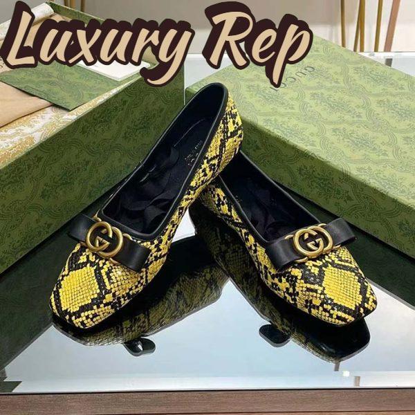 Replica Gucci Women GG Python Ballet Flat Yellow Black Leather Interlocking G Black Leather Bow 6