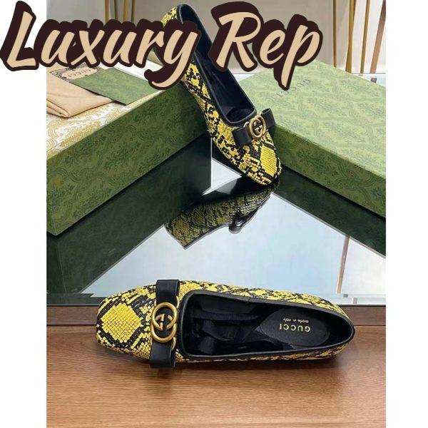 Replica Gucci Women GG Python Ballet Flat Yellow Black Leather Interlocking G Black Leather Bow 7