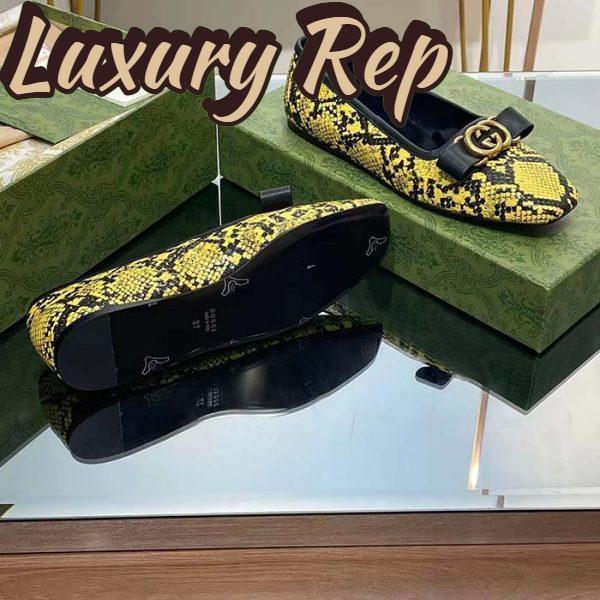 Replica Gucci Women GG Python Ballet Flat Yellow Black Leather Interlocking G Black Leather Bow 11