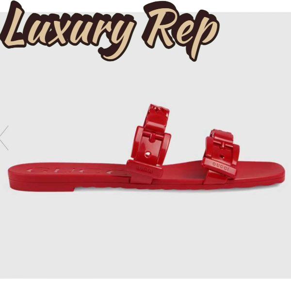 Replica Gucci Women GG Rubber Slide Sandal Hibiscus Red Chain Flat 1.5 Cm Heel
