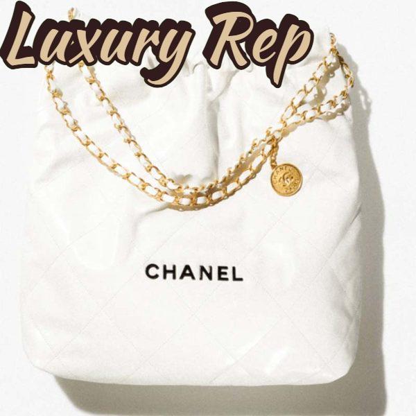 Replica Chanel Women 22 Large Handbag Calfskin Gold-Tone Lacquered Metal White 2