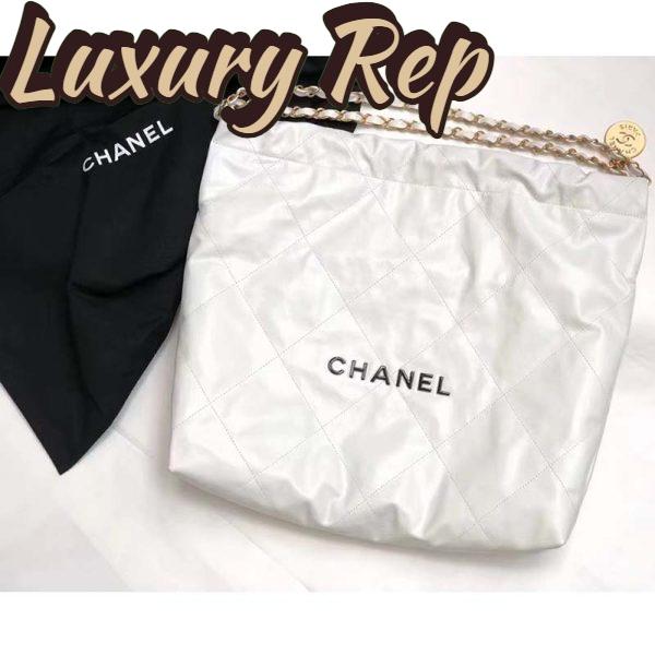 Replica Chanel Women 22 Large Handbag Calfskin Gold-Tone Lacquered Metal White 3