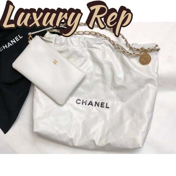 Replica Chanel Women 22 Large Handbag Calfskin Gold-Tone Lacquered Metal White 4