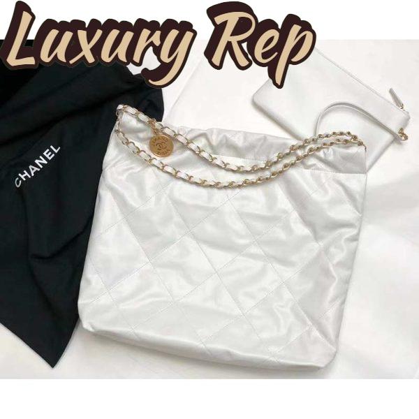 Replica Chanel Women 22 Large Handbag Calfskin Gold-Tone Lacquered Metal White 5